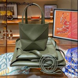 Bags Puzzle Fold Tote Bag New Folding Geometric Splicing Minimalist Shiny Calfskin Commuter Shoulder 40309