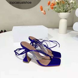 Amina muaddi Sandals Fashion Italy Zula Shoes Season Crystal Ankle-wrap Thong Blue Snc