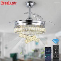 Other Bird Supplies Crystal Ceiling Fan Remote Control Living Dining Room Pendant Lighting Fixtures Six Speed Regulation Home Chandelier