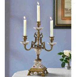 Candle Holders Modern Luxury Large Tabletop Ceramic With Brass Candlestick Craft Flower Pattern Holder For Home Decor