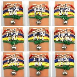 Bracelets Wholesale 10PCS Autism Awareness Family DAD Sister Aunt Mom Grandma Nana Mum Charm Multilayer Bracelets & Bangles For Man Woman
