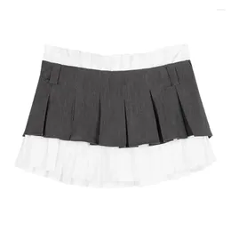 Skirts Korean Version Women's Skirt Sets Y2k Aesthetic A-Line Mini Pleated Harajuku Vintage 2024 Colour Blocking Short