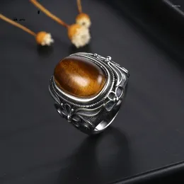 Cluster Rings 925 Sterling Silver Natural 11X17MM Oval Tiger Eye Ring For Women Men Gift Vintage Large Wholesale Fine Jewellery