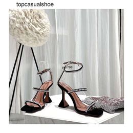 Amina muaddi Shoes Genuine Official Sandals Quality Perfect Leather Heeled Sandal Woman Slingback Ankle Strap Open Toe Jwl