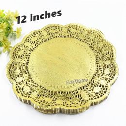 100 pieces pack New arrivals 12 inches gold Coloured round paper lace doilies cupcake bread placemats home dinner tableware2378