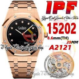 IPF 39MM Zf15202 Cal.2121 SA2121 Automatic Mens Watch Ultra Thin 8.6mm Rose Gold Black Texture Dial Diamonds Markers Stainless Steel Bracele