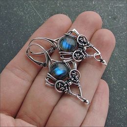 Dangle Earrings Geometric Cone Inlaid Blue Stone Vintage For Women Pendant Silver Colour Jewellery 2024 Pendientes