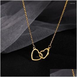 Pendant Necklaces Interlocked Double Heart Necklace Stainless Steel Hollow Clavicle Women Sisters Jewelry Gold Sier Drop Delivery Dhmgz
