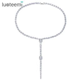 Necklaces LUOTEEMI Brand Stunning Luxury Square CZ Stone Design Necklace for Women Wedding Bridal Pendant Female Choker Christmas Gift