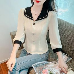 Women's Blouses Ladies Korean Fashion Casual Shirts Blouse Women Tops Woman Button Up Shirt Female Girls Long Sleeve Py6590