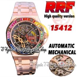 Rainbow T Diamond Bezel Automatic Mechanical Mens Watch With Skeleton Black Dial, Double Balance 316L Stainless Steel, Rose Gold Rainbow Bra