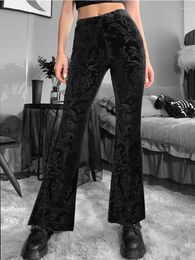 Women's Pants 2024 Vintage Dark Mall Gothic Flocking Velvet Women Harajuku Streetwear High Waist Slim Aesthetic Skinny