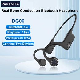 Headsets PARAMITA Real Bone Conduction Bluetooth Headphone Wireless Earphone IPX6 Waterproof Headset with Mic for Workouts Driving Sports J240123