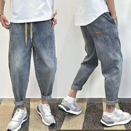 Men's Jeans Korean Luxury Clothing Loose Drawstring Denim Harem Pants For Men Vintage Washed Elastic Waistband Baagy Cargo