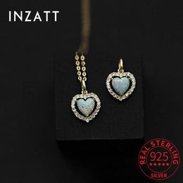 Necklaces INZATT Real 925 Sterling Silver Opal Zircon Heart Choker 14K Gold Necklace For Women Bohemian Fine Jewellery Drop Shipping