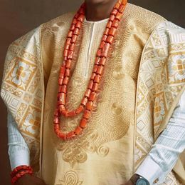 Dudo African Men /Groom 100% Genuine Coral Beads Nigerian Weddings Jewelry Set Handmade Design
