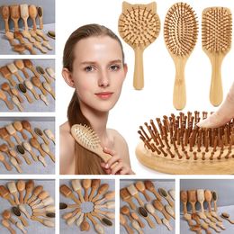 Home Natural Bamboo Brush Healthy Care Massage Hair Combs Antistatic Detangling Airbag Hairbrush Hair Styling Tool Satin Hair Band Scrunchies LT774