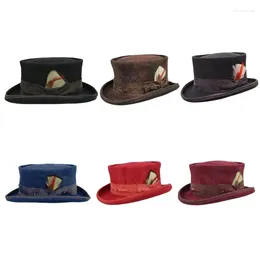 Berets Vintage Distressed Colour Fedora Hat For Men Women Party With Roll Brim Costume Flat Top Hippies Cap Stage Props