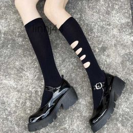 Socks Hosiery Women Cut Out Stockings Black White Female Streetwear Fashion Asymmetrical Jk Girls Nylon Silk Stocking Summer BGOV