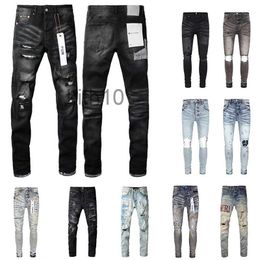 Jeans Lila Jeans Designer für Herrenhose Gestapelte Stickerei Distressed Ripped Biker Slim Straight European Jean Hombre Herrenhose Hose 47RF