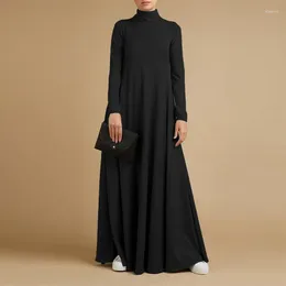 Ethnic Clothing S-5XL Muslim Dresses Abayas For Women Vintage Solid Maxi Dress Women's Turtleneck Sundress Casual Long Sleeve Vestidos