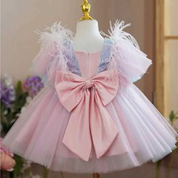 Girl's Dresses Baby Dresses for 1st Birthday Kids Feather Ruffles Elegant Princess Dress Wedding Party Ball Gowns Girls Ceremony Formal Dress