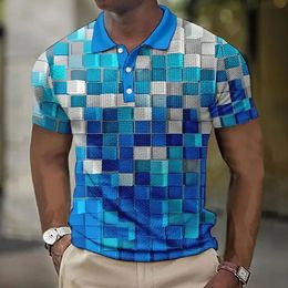 Men'S Polo TShirt Patchwork Plaid Print Clothing Summer Casual Short Sleeved Daily Street Tops Tees Loose Oversized Shirt 240119
