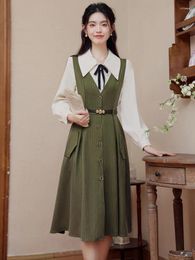 Casual Dresses College Style Mid-length Vintage Dress Modern Elegant Office Lady Outfits Overcoat Tank With Belt Women Vestidos Inverno