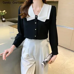 Women's Blouses Vintage Shirts OL Office Wear Work Tops Simple Autumn Elegant Single-Breasted Womens Korean Loose Casual