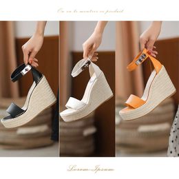 Shoes Sandals Waterproof Platform Heel Thick Sole Grass Woven Bottom Large Size Word Mouth