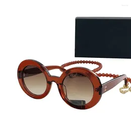 Sunglasses Luxury Round 5489 Designer For Women Ladies Lady Red Frames Uv400 Protective Lenses With Bead Chain Come