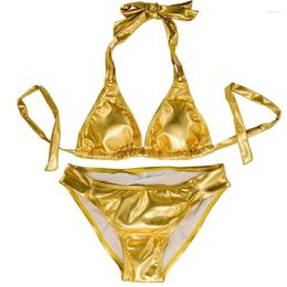 Women's Swimwear Super Sexy Women Golden Bikini Set Swimming Suit Bathing Brazil Plus Size 4XL Bottom Ruched Nightclub 2024