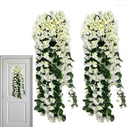 Decorative Flowers Faux Outdoor Hang Fake Violets Artificial Vine Aesthetic Greenery For Wall Door Garden Fence Balcony Wedding Decoration