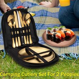 Camp Kitchen Camping Tableware Set Stainless Steel Knife Picnic Cutlery Steak Knife Fork Spoon Camping Cookware Dish Portable Camping Cutlery YQ240123