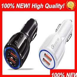 Car Charger Top Dual Usb Quick Charge 3.0 Mobile Phone Charging 2 Port Fast Chargers For Huawei Tablet Drop Delivery Automobiles Motor Dhulo