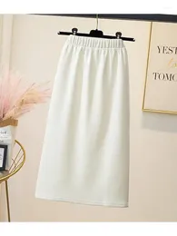 Skirts Autumn Winter Solid Elegant Elastic High Waist Corduroy Half Skirt Women's Mid Length Plus Velvet A-line Wrapped Hip