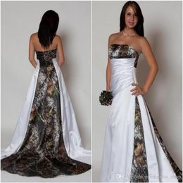 New Arrival Strapless Camo Wedding Dress with Pleats Empire Waist A line Sweep Train Realtree Camouflage 2020 Betra Bridal Gowns1916