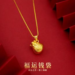 Necklaces Fine Jewellery Real 24K Gold Money Bag Necklace Solid Gold Not Fade Wedding Engagement Christmas Jewellery Necklace Chain Gifts