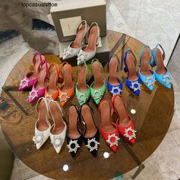 Amina muaddi Shoes Slingbacks Satin Pointed Sandals Dress Begum Bowknot Butterfly Bowtie Pumps Crystal-sunflower High Heeled Shoe 10cm Women Designer Party Shoes