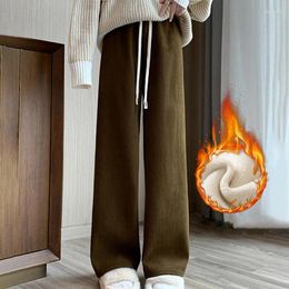 Women's Pants 1PC Autumn Long Wide Leg Polyester Fleece Lined Trousers Straight Thick Winter Warm Casual