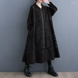 Women's Trench Coats Long Sleeve Oversized Black Lace Vintage Hooded Casual Loose Autumn Spring Coat For Women Clothes Outerwear