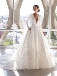 Lace Wedding Dresses Long Sleeves Bridal Gowns Beaded Sweetheart Neckline Neck Plus Size Sweep Train Vestidos De Novia
