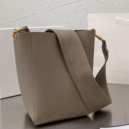 Bucket Bag Women Cross Body Bags Handbag Plain Cowhide Genuine Leather Clemence Inner Suede Detachable Wide Shoulder Strap Open Mu237N