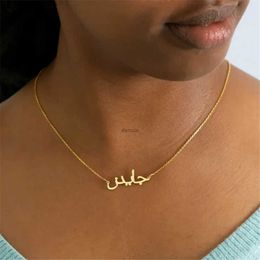 Pendant Necklaces Customized Arabic Name Necklace Stainless Steel Nameplate Pendant Ethnic Necklace for Women Jewelry Personalized Gift