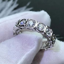 Rings Anziw Sterling Sier 3.5mm Round Cut Full Eternity Ring for Women Simulated Diamond Square Engagement Wedding Band Ring