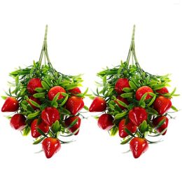 Decorative Flowers 2 Pcs Simulated Strawberry Home Decor Gifts Plastic Branch Pvc Party Props Artificial Bride