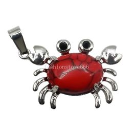 South African Style Small Crab Pendant with Silver Alloy Crab Inlaid with Natural Gemstones DIY Jewelry Making Gift for Those Who Love Handicrafts