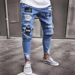 Men's Jeans European Station Pants 2024 Autumn White Perforated And American Cross Border Black Slim Fit High Waist