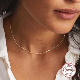Pendant Necklaces Aide 925 Sterling Silver Gold Chain Necklace for Women Gilrs Clavicle Bare Simple Chain Choker Necklace Fashion Fine Jewelry
