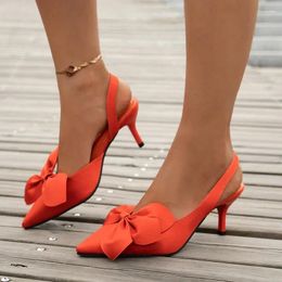 Sandals Mid Heels Women Shoes Bow Pointed Toe Sexy Pumps Fashion 2024 Designer Party Female Slingback Zapatos Slippers